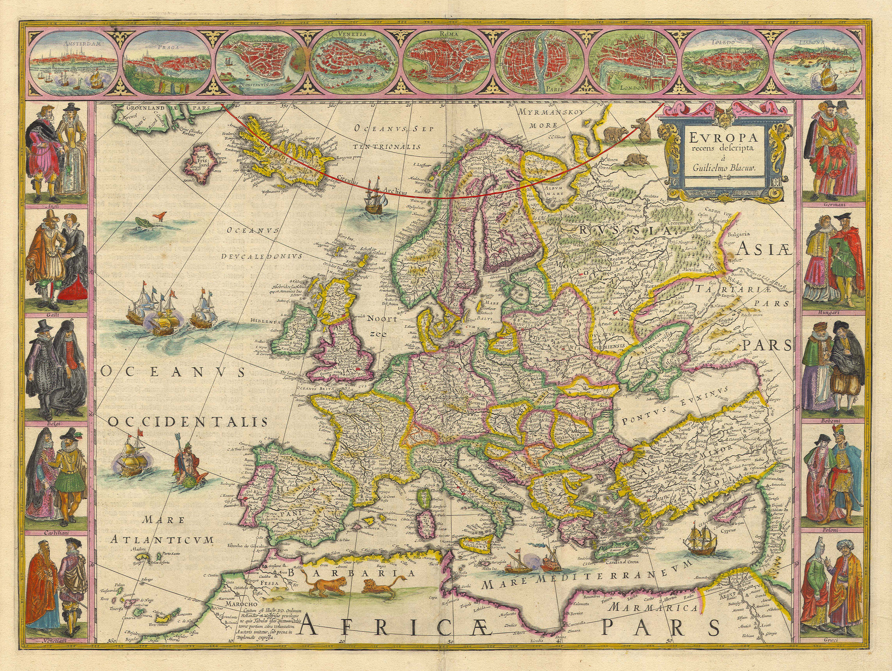 The meme is a screenshot of a map of Europe from the 17th century, with a red line drawn across it. The text "Europe" is written at the top, and the phrase "You are here" is written at the bottom of the map, implying that the user's location is outside of Europe. The image is likely being used to humorously point out that someone's location is not in Europe, or to imply that someone is not where they claim to be.